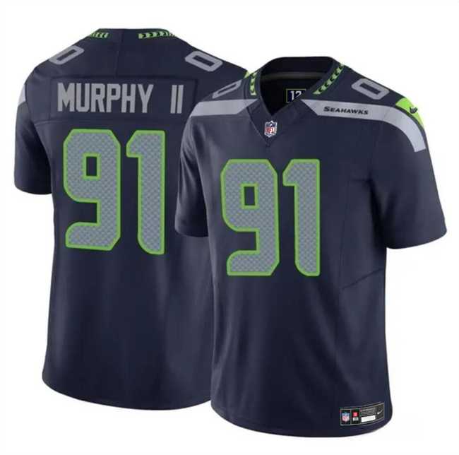 Men & Women & Youth Seattle Seahawks #91 Byron Murphy II Navy 2024 Draft F.U.S.E Vapor Limited Stitched Jersey